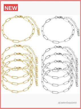 10 Piece Charm Bracelet Chain Kit for Jewelry Making, 6.3 Inch Paperclip Chain
